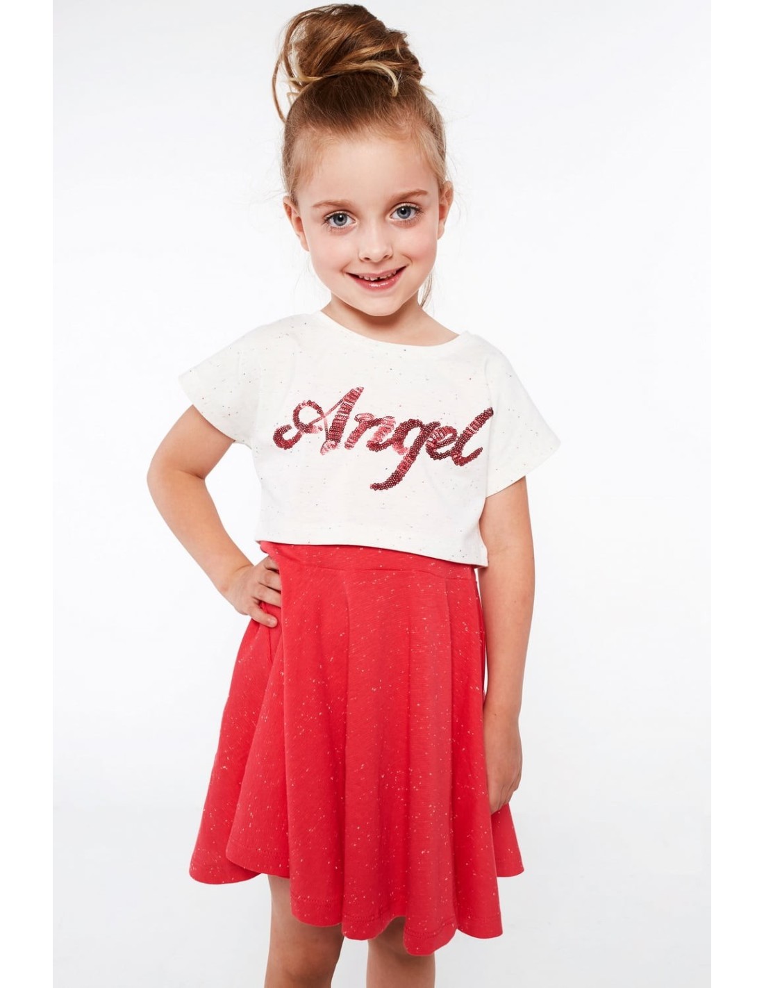 Cream and coral girls\' set with a dress NDZ8621 - Online store - Boutique